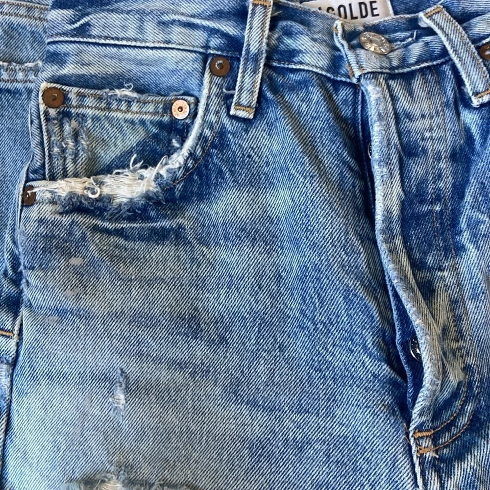 AGOLDE Dee Long Inseam Cut Off Denim Shorts Ricochet Sz 24 100% Cotton A083